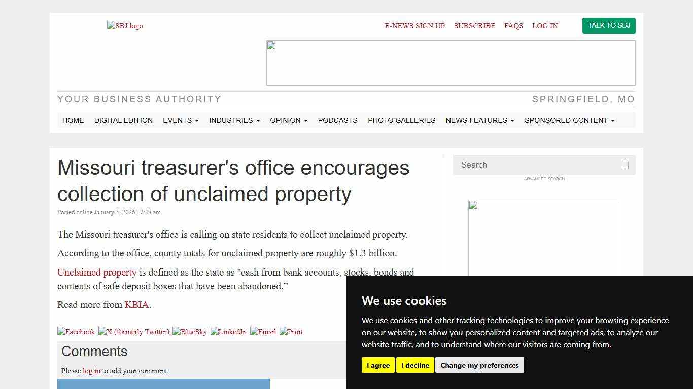 Missouri treasurer's office encourages collection of unclaimed property Springfield Business Journal
